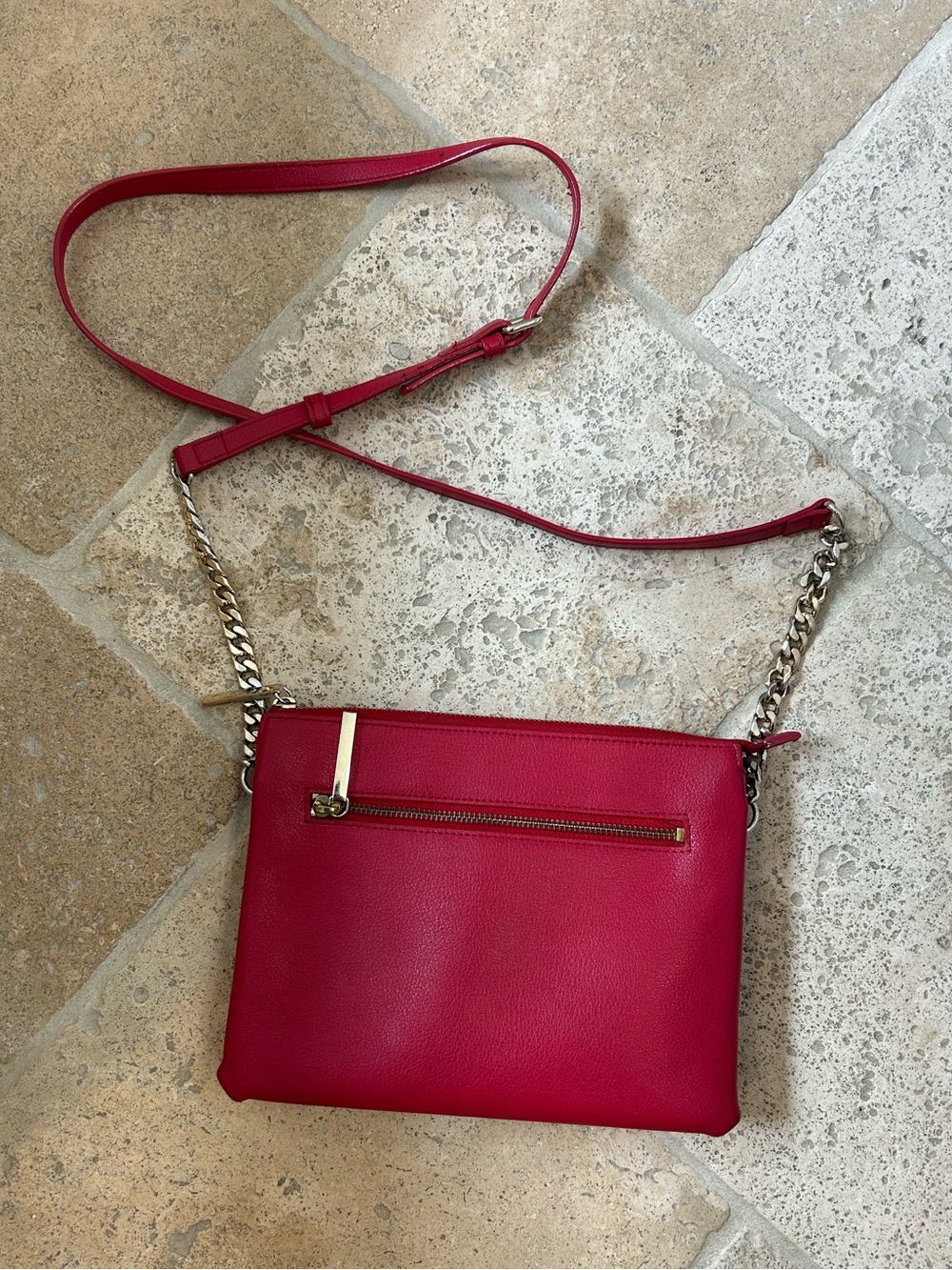 Halogen Bright Red Crossbody Bag with Adjustable Gold Chain, Great Condition